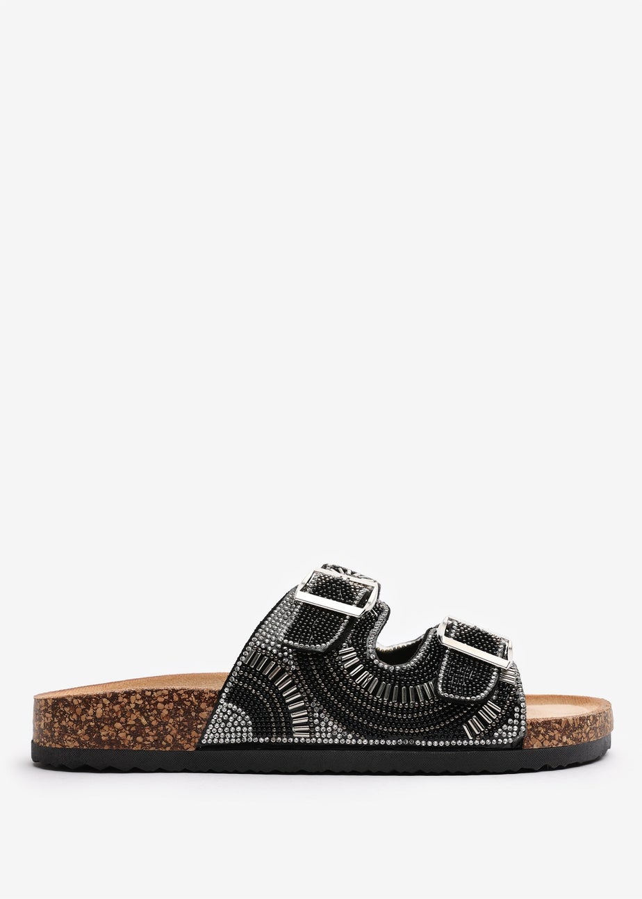 Where's That From Angelina Black Slider Flatform Adjustable Straps Sandals
