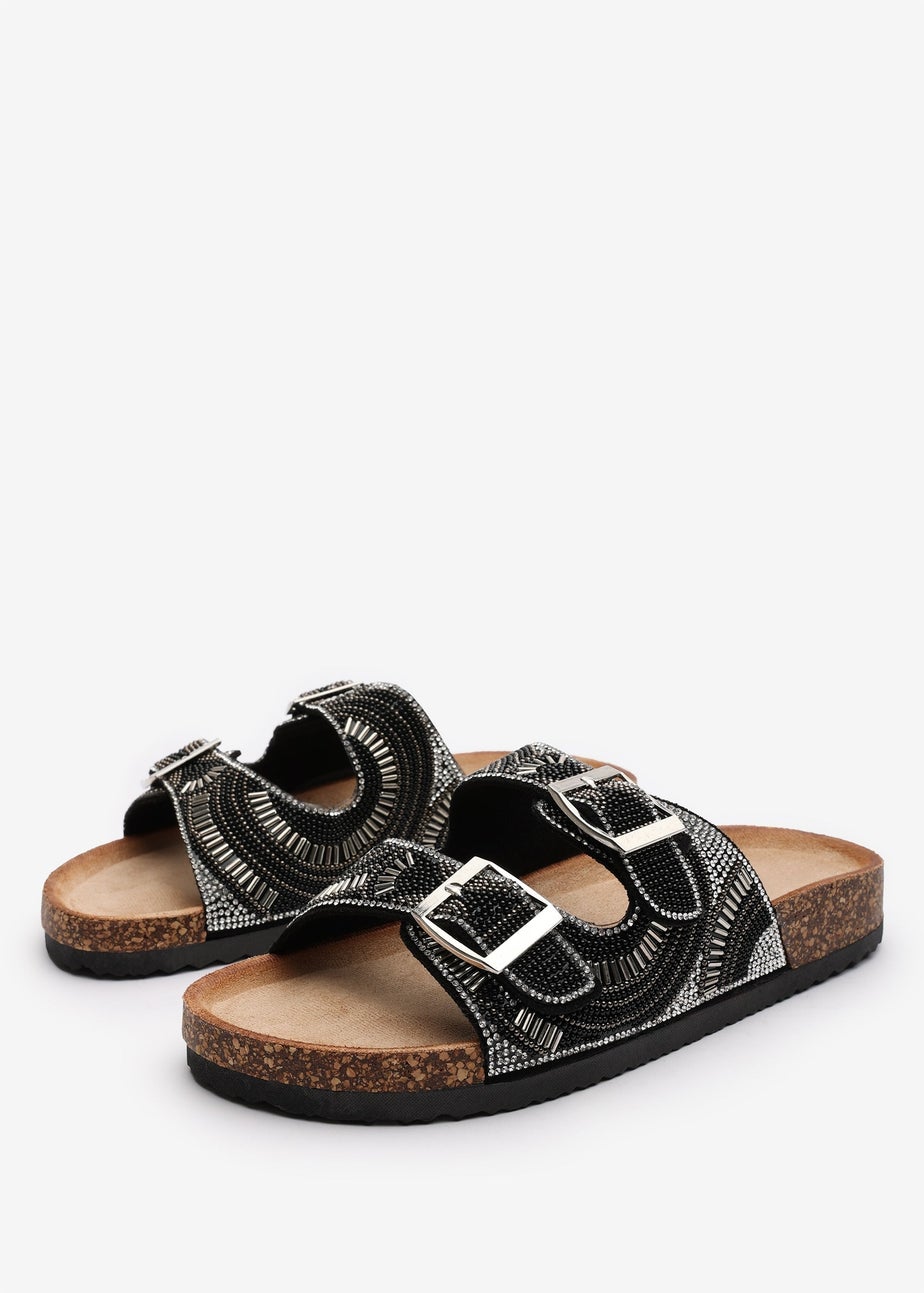 Where's That From Angelina Black Slider Flatform Adjustable Straps Sandals