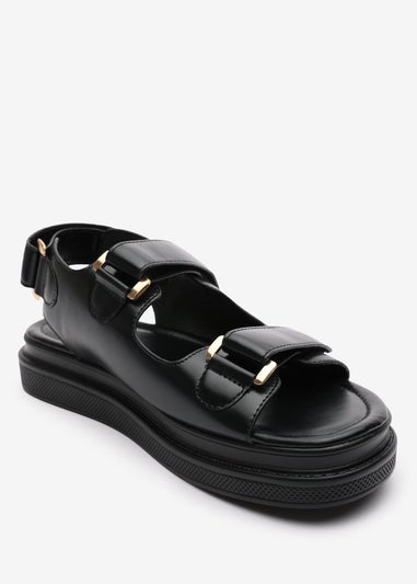 Where's That From Peony Black Flatform Sandals With Velcro Straps