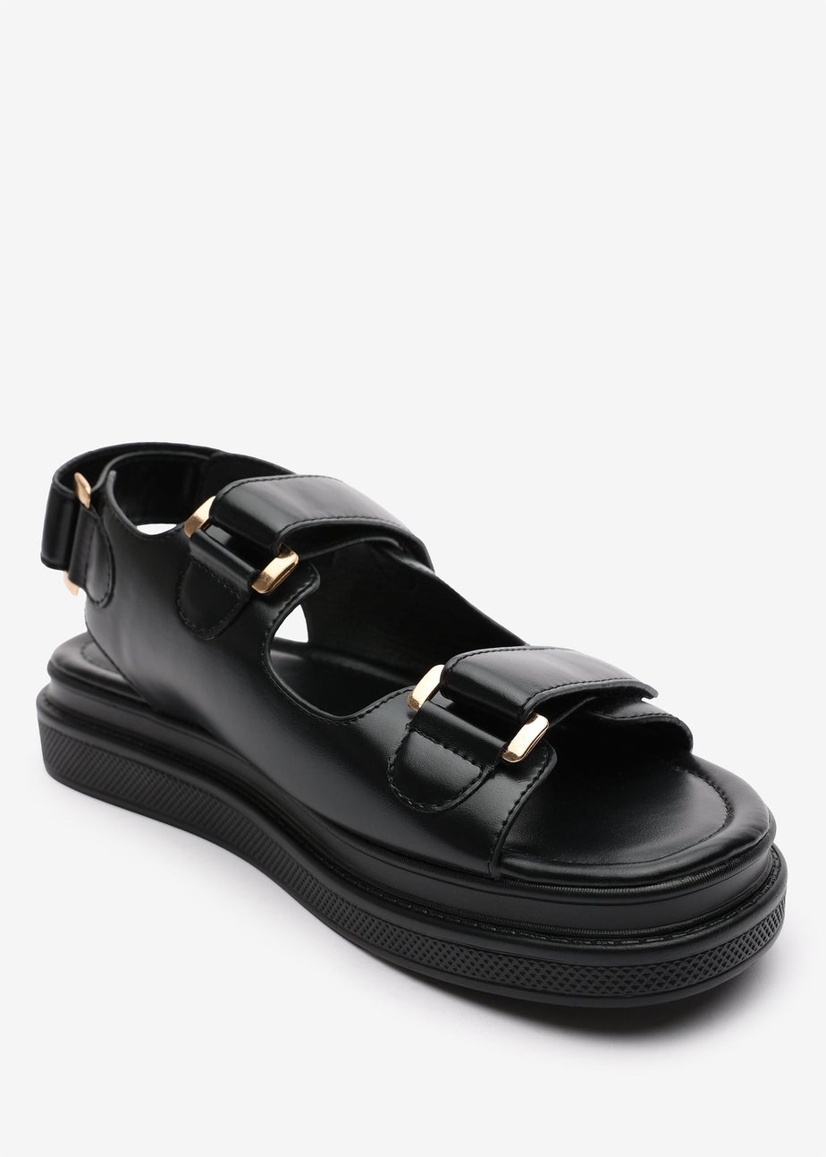 Where's That From Peony Black Flatform Sandals With Velcro Straps