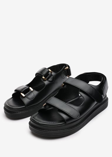 Where's That From Peony Black Flatform Sandals With Velcro Straps