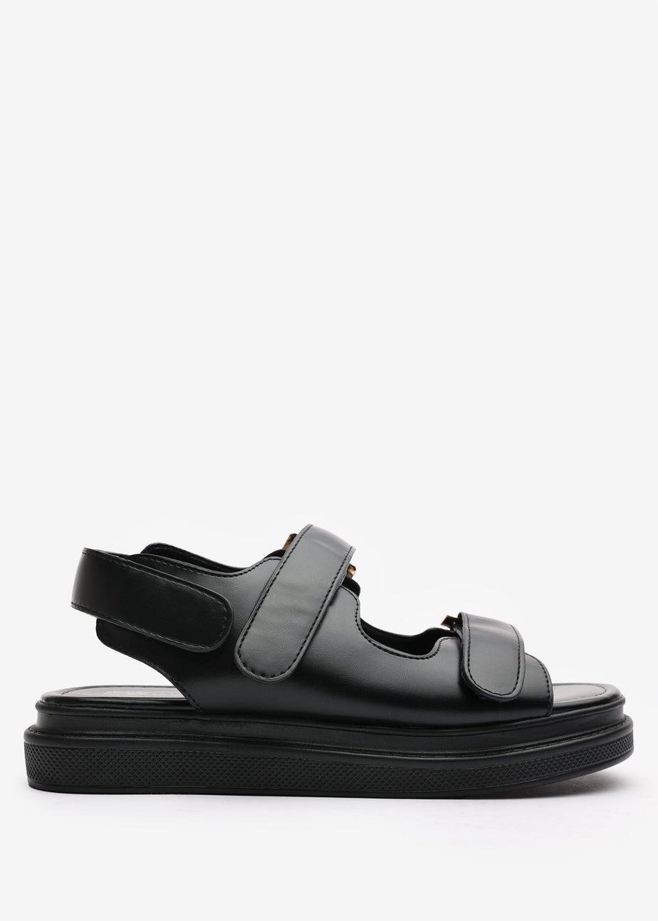 Where's That From Peony Black Flatform Sandals With Velcro Straps