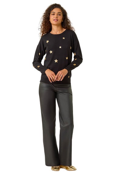 Roman Black Star Glitter Print Knit Jumper
