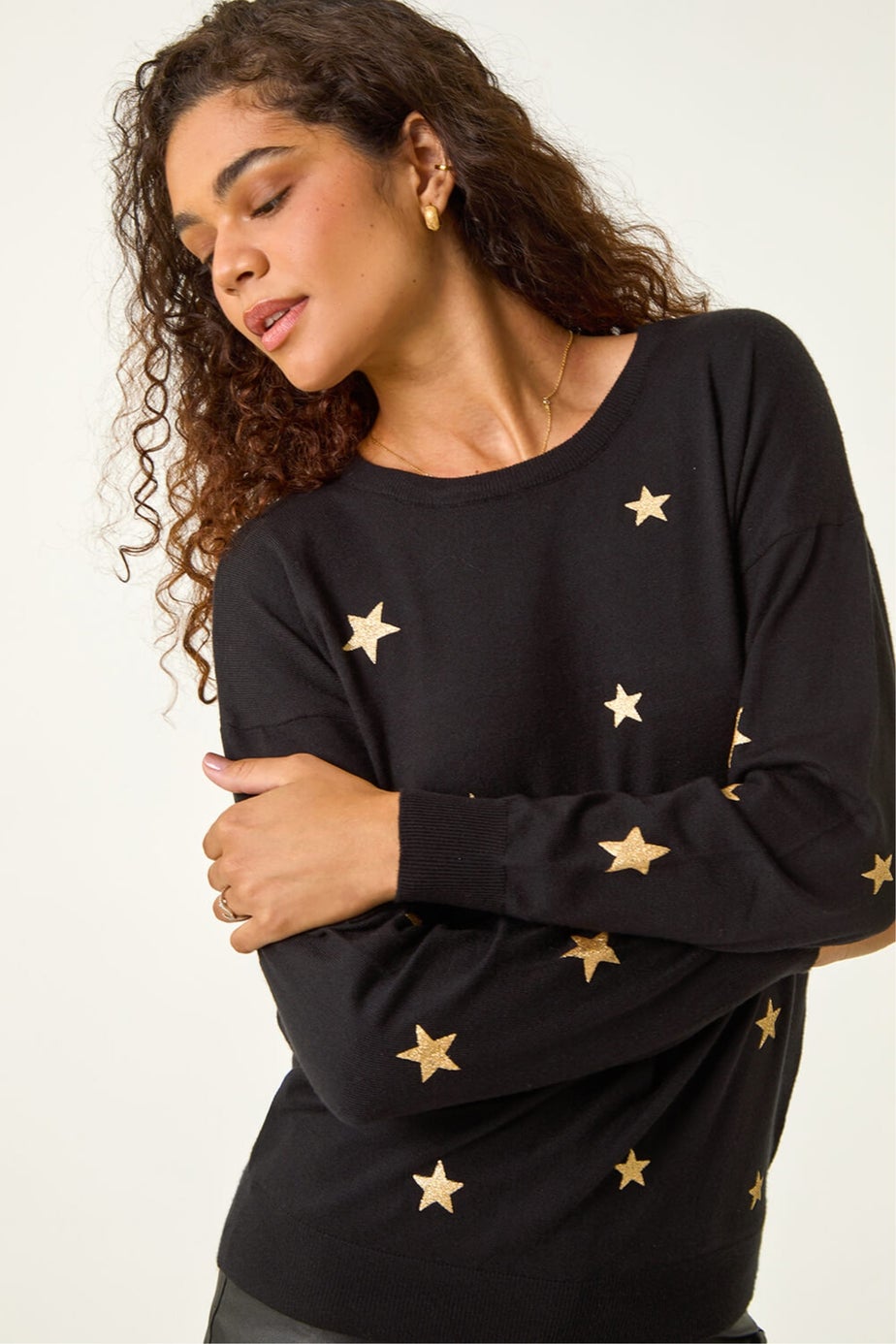 Roman Black Star Glitter Print Knit Jumper