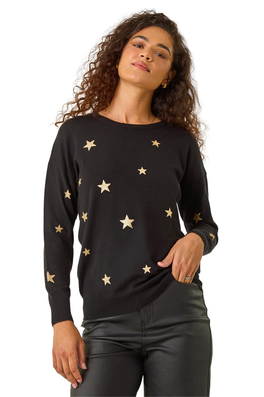 Roman Black Star Glitter Print Knit Jumper