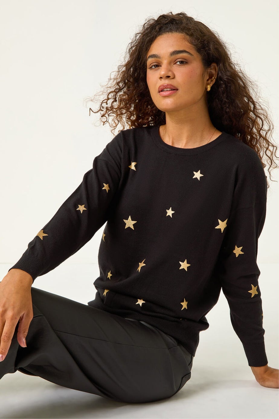 Roman Black Star Glitter Print Knit Jumper