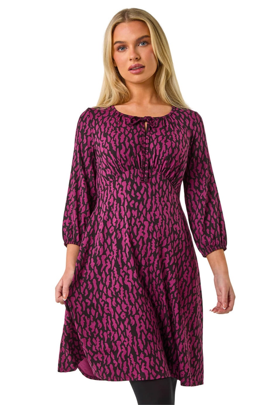 Roman Purple Petite Abstract Tie Front Stretch Jersey