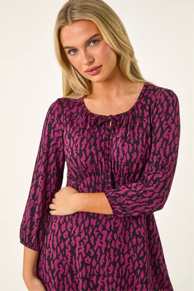Roman Purple Petite Abstract Tie Front Stretch Jersey