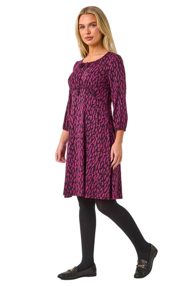 Roman Purple Petite Abstract Tie Front Stretch Jersey