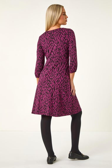 Roman Purple Petite Abstract Tie Front Stretch Jersey