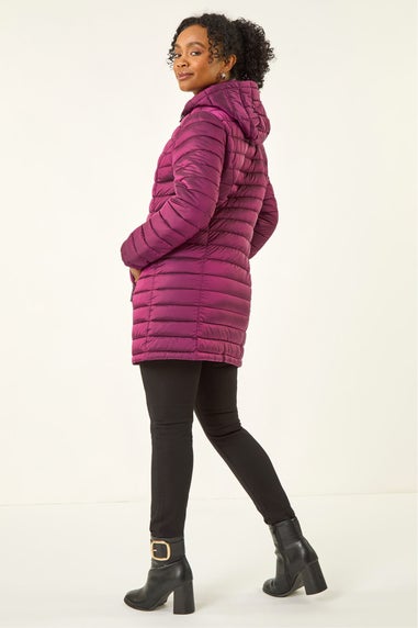 Roman Magenta Petite Metallic Finish Quilted Puffer Coat