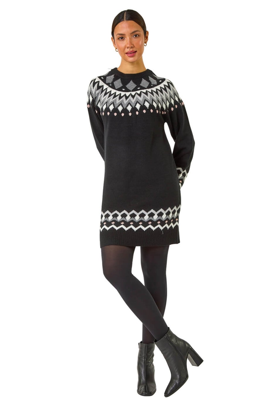 Roman Black Geometric Print Knitted Shift Dress