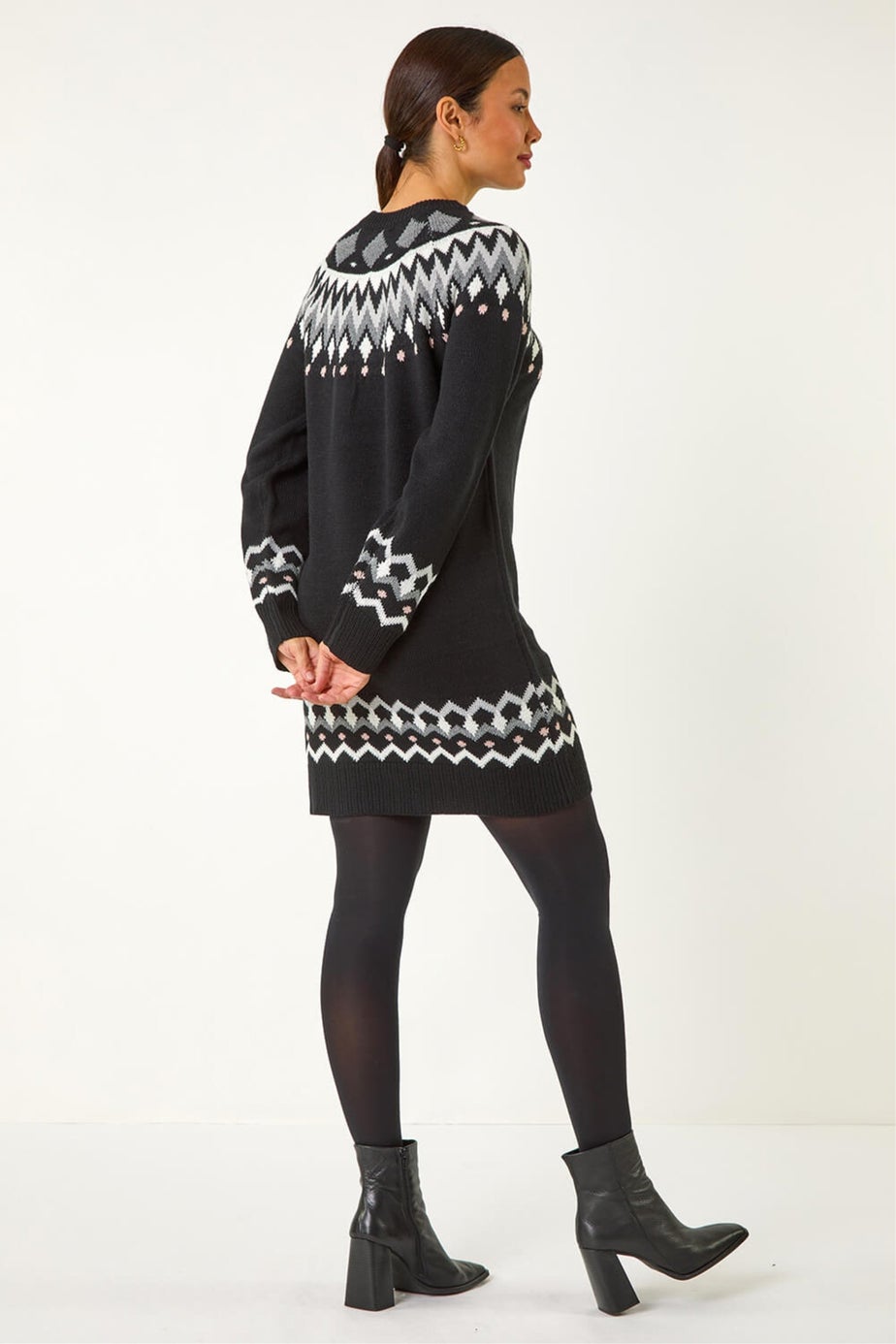 Roman Black Geometric Print Knitted Shift Dress
