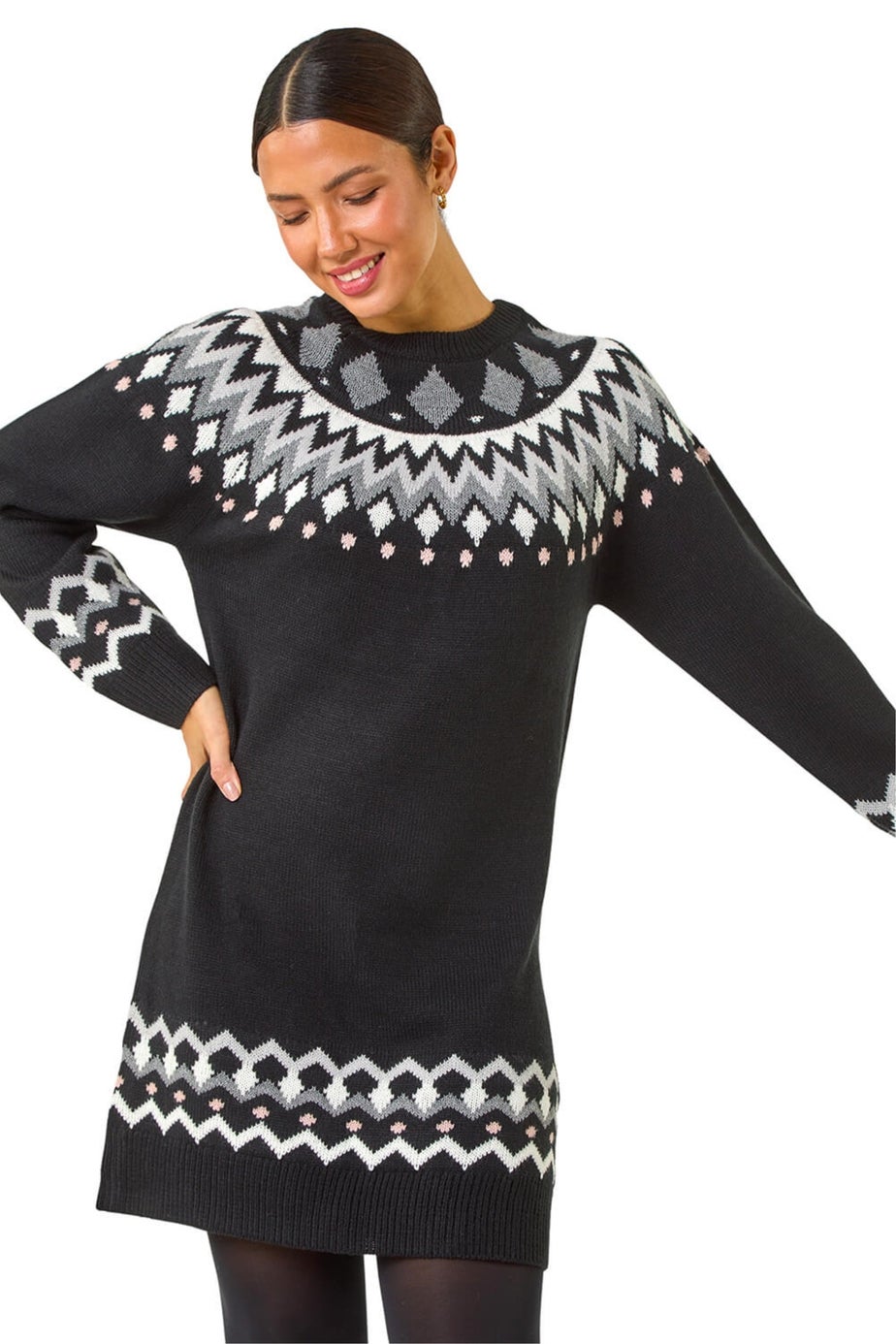 Roman Black Geometric Print Knitted Shift Dress