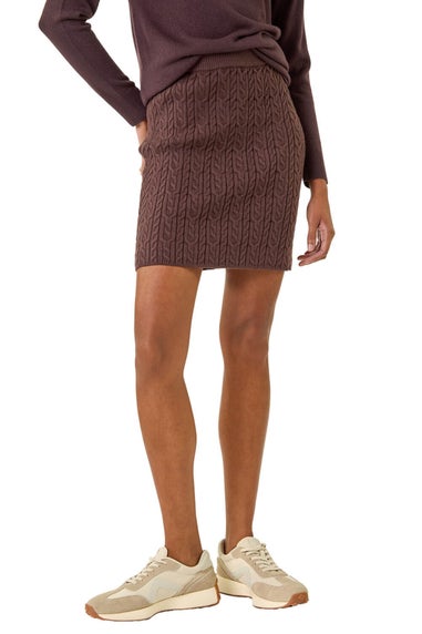 Roman Chocolate Cable Knitted Elastic Waist Skirt