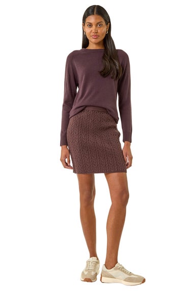 Roman Chocolate Cable Knitted Elastic Waist Skirt