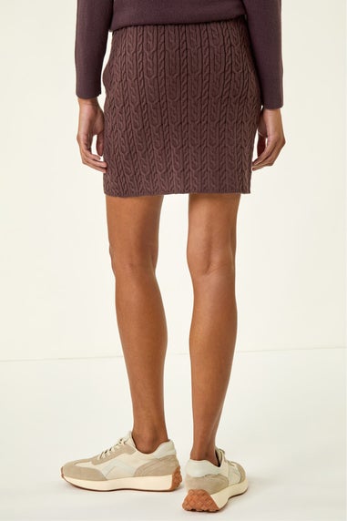 Roman Chocolate Cable Knitted Elastic Waist Skirt
