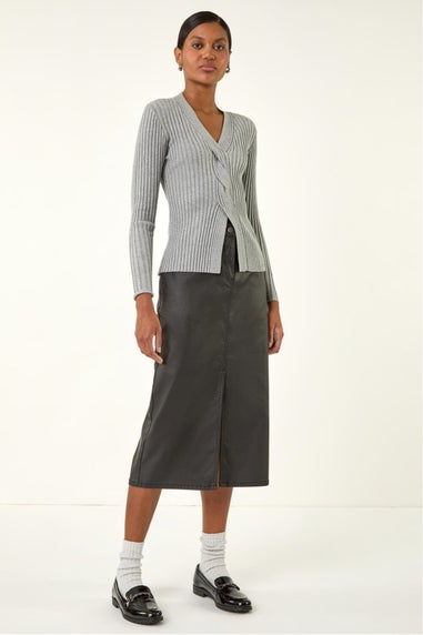 Roman Black Coated Midi Pencil Skirt