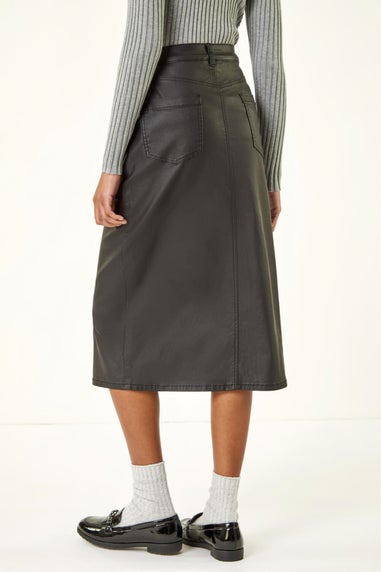 Roman Black Coated Midi Pencil Skirt