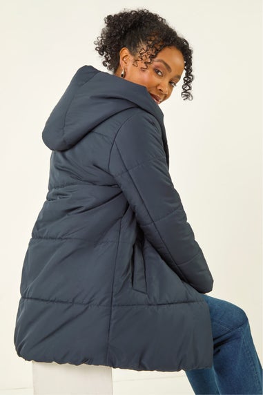 Roman Navy Petite Hooded Quilted Puffer Coat