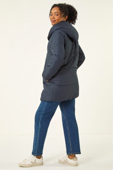 Roman Navy Petite Hooded Quilted Puffer Coat