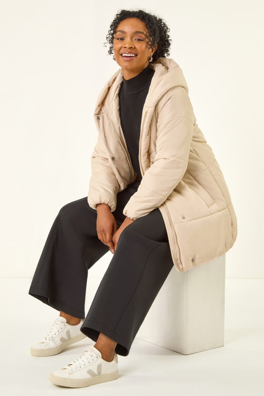 Roman Stone Petite Hooded Quilted Puffer Coat
