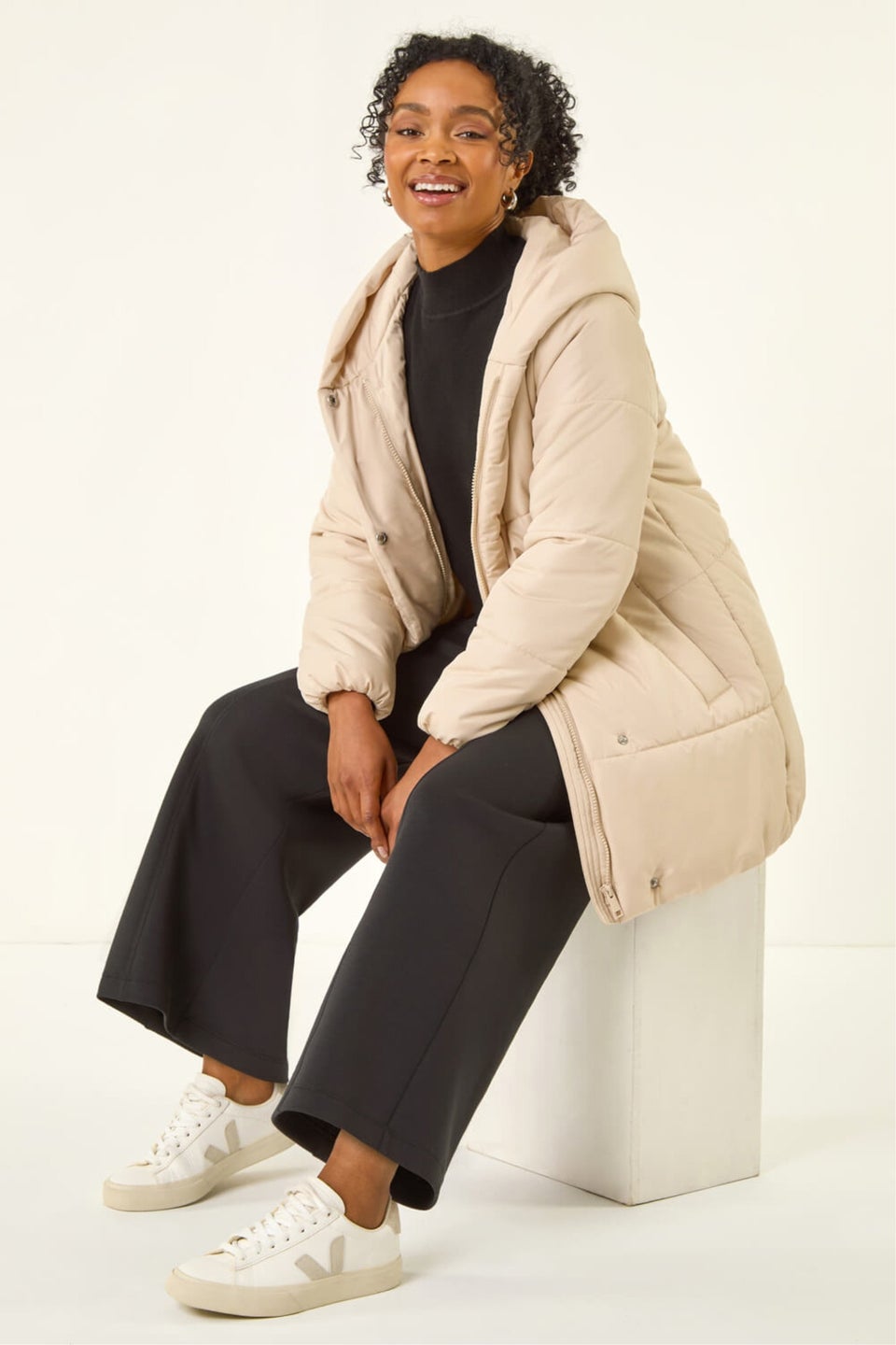 Roman Stone Petite Hooded Quilted Puffer Coat
