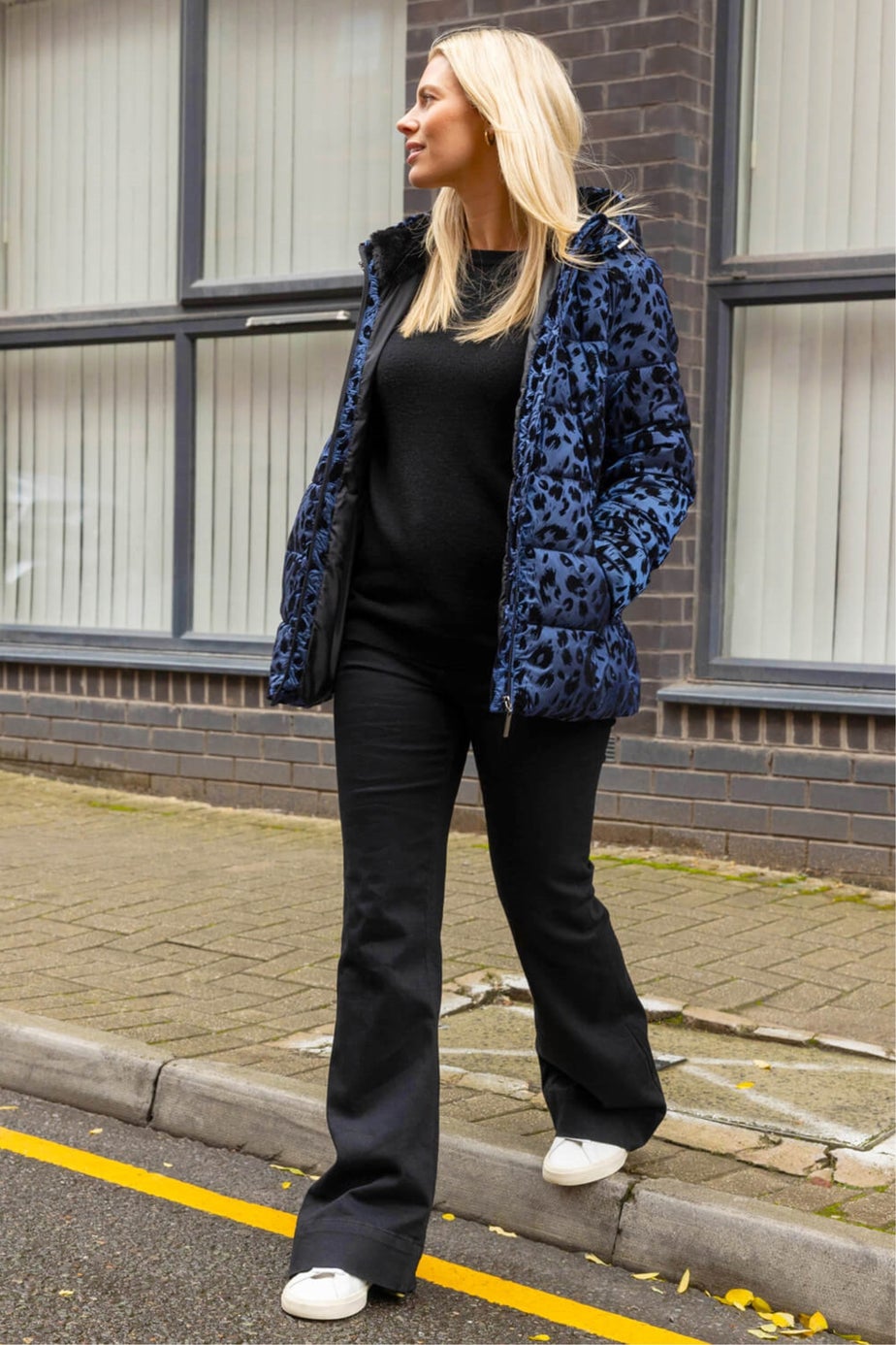 Roman Blue Animal Print Flocked Hooded Coat