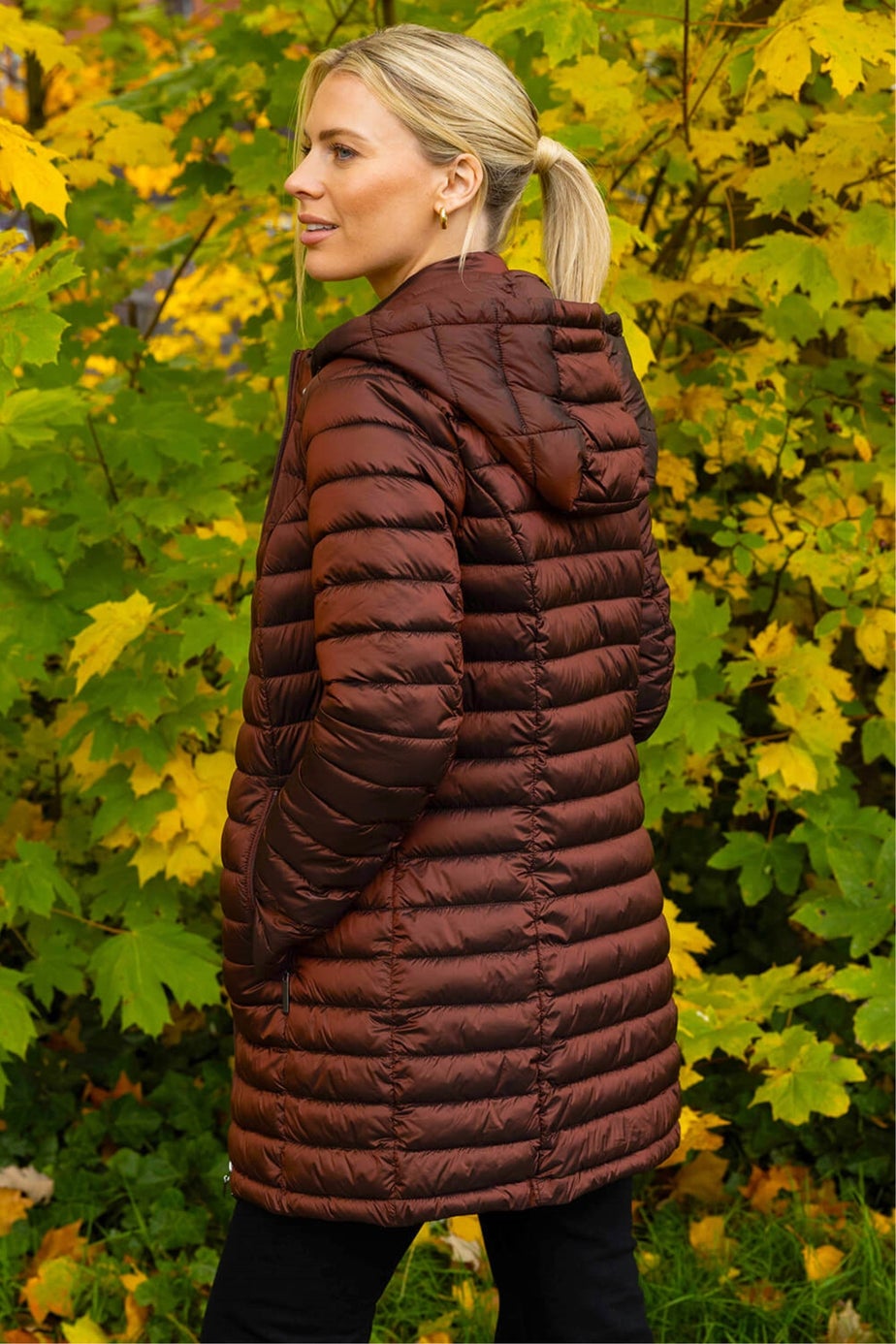 Roman Chocolate Longline Quilted Hooded Puffer Coat