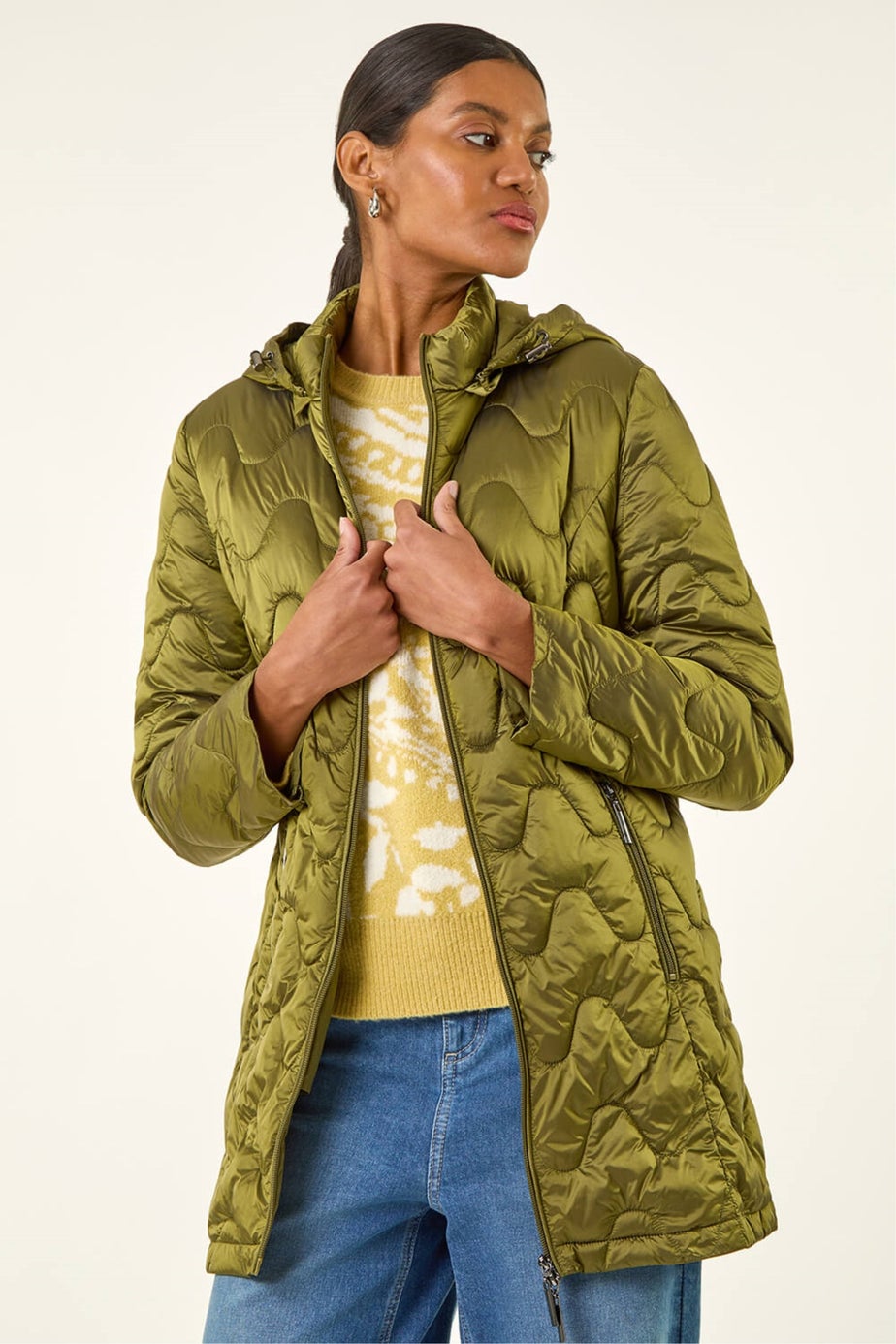 Roman Khaki Hooded Quilted Puffer Coat