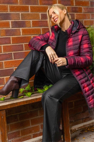Roman Burgundy Check Print Quilted Puffer Coat