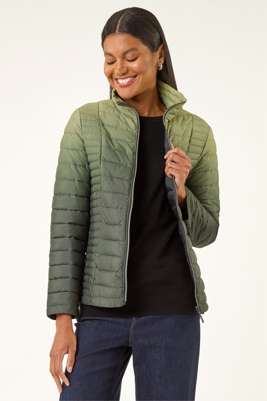Roman Khaki Ombre Funnel Padded Coat