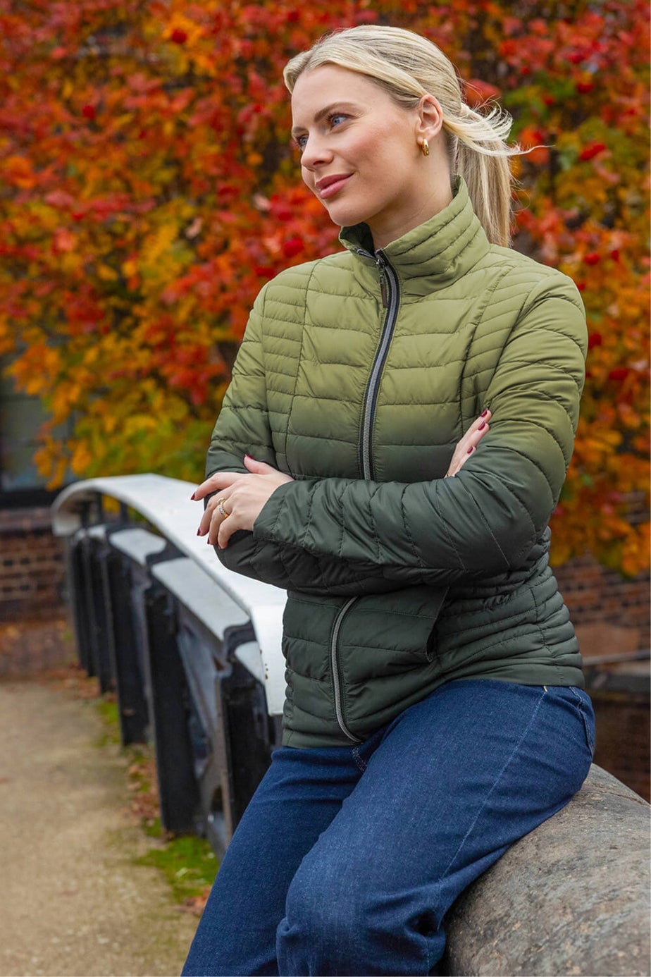 Roman Khaki Ombre Funnel Padded Coat