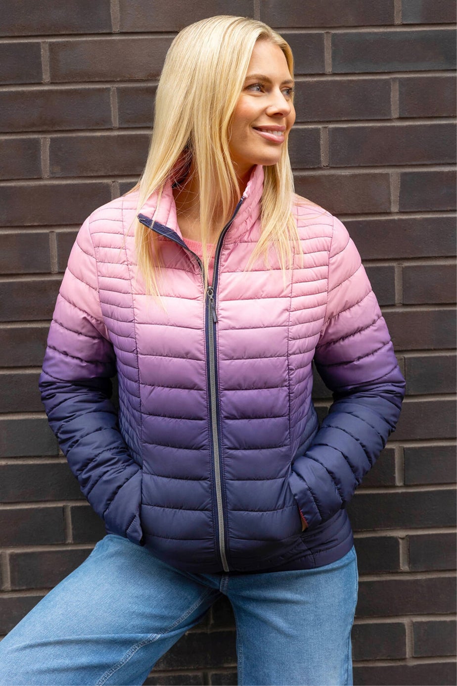 Roman Purple Ombre Funnel Padded Coat