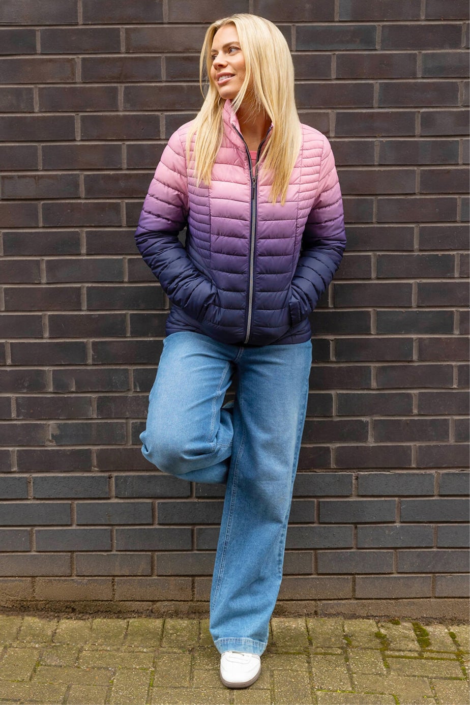 Roman Purple Ombre Funnel Padded Coat