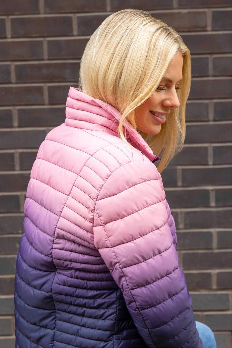 Roman Purple Ombre Funnel Padded Coat