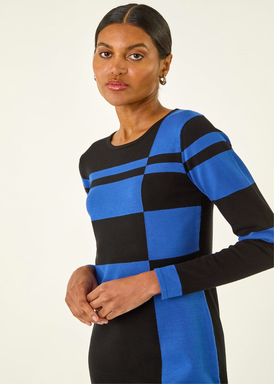 Roman Royal Blue Colour Block Knitted Dress