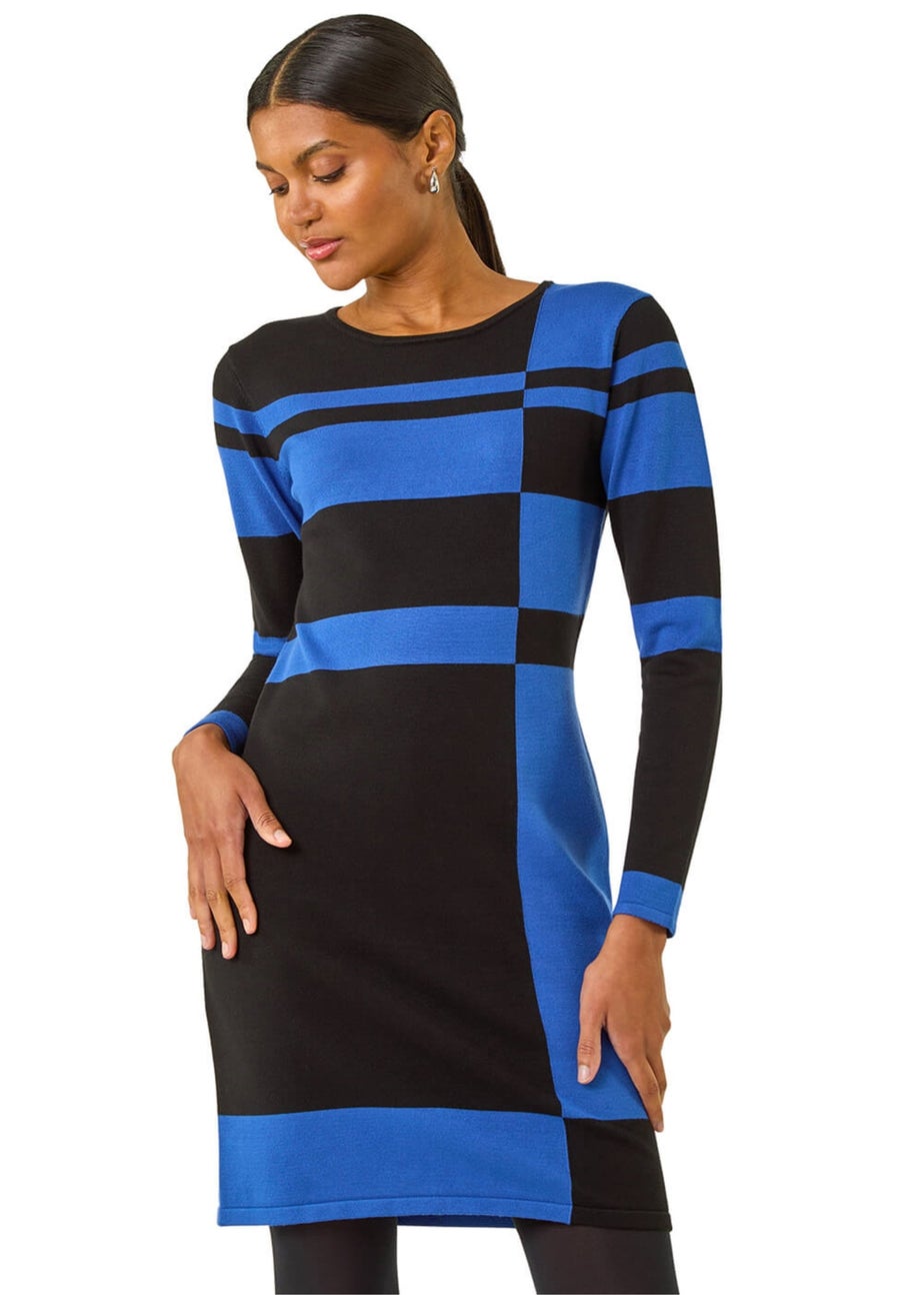 Roman Royal Blue Colour Block Knitted Dress