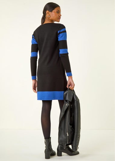 Roman Royal Blue Colour Block Knitted Dress