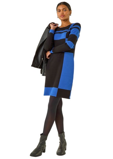 Roman Royal Blue Colour Block Knitted Dress