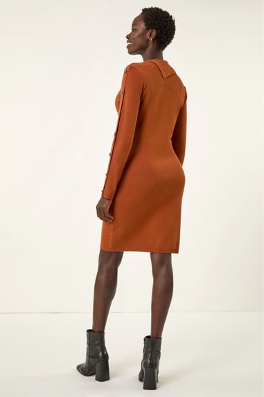 Roman Copper Button Detail Roll Neck Jumper Dress