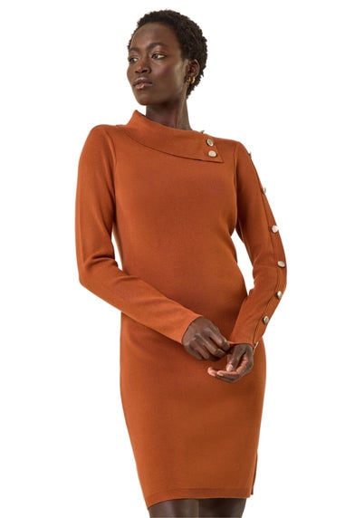 Roman Copper Button Detail Roll Neck Jumper Dress