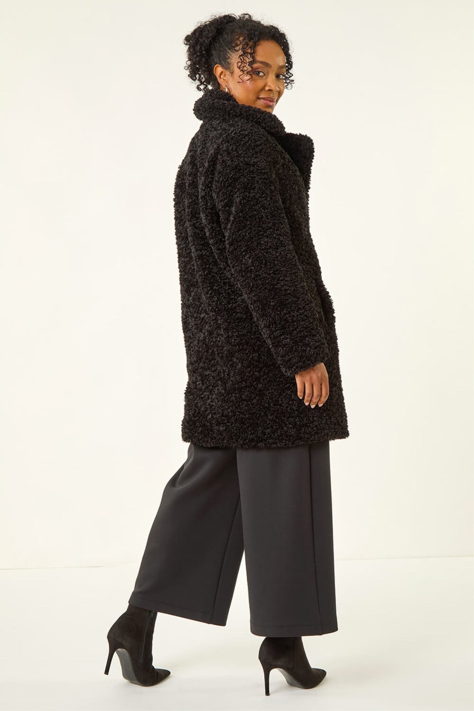 Roman Black Petite Teddy Longline Coat