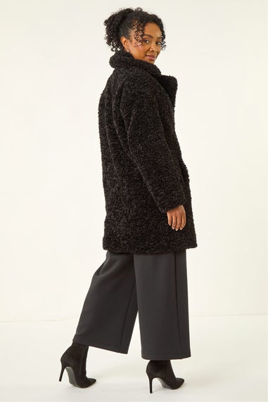 Roman Black Petite Teddy Longline Coat