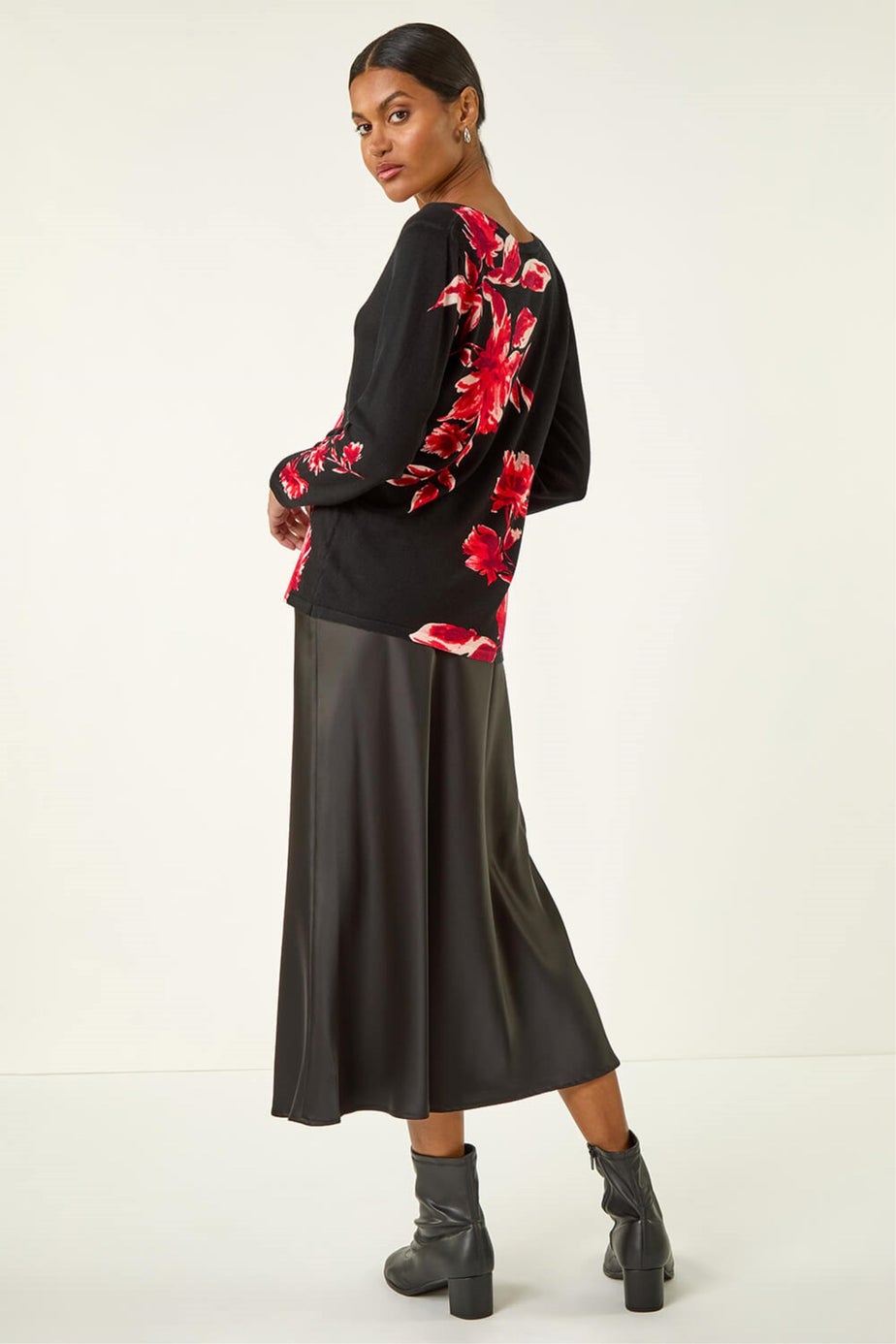 Roman Black Floral Print V-Neck Knit Jumper