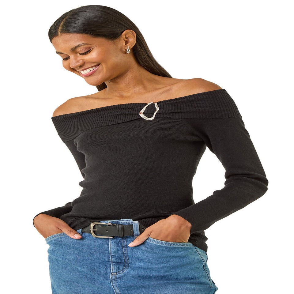 Roman Black Bardot Hardware Knit Jumper
