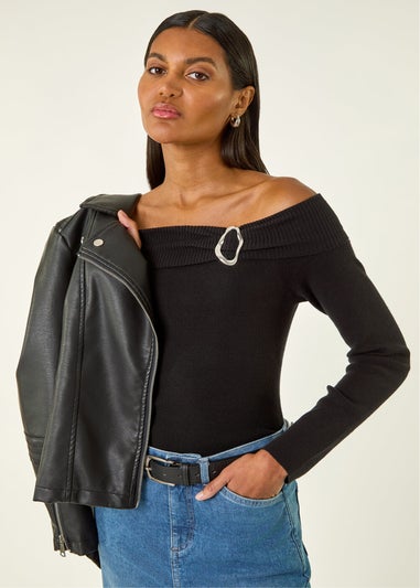 Roman Black Bardot Hardware Knit Jumper