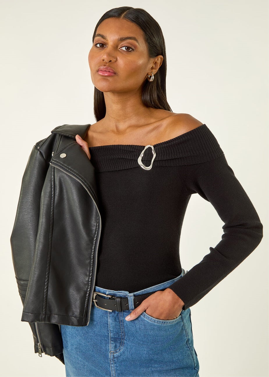 Roman Black Bardot Hardware Knit Jumper
