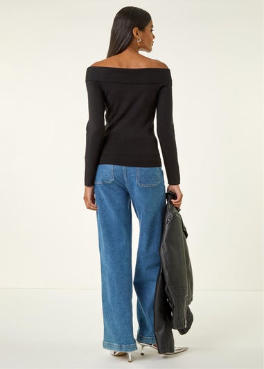 Roman Black Bardot Hardware Knit Jumper