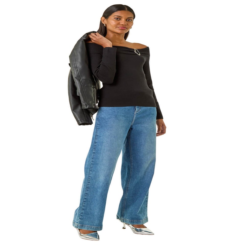 Roman Black Bardot Hardware Knit Jumper